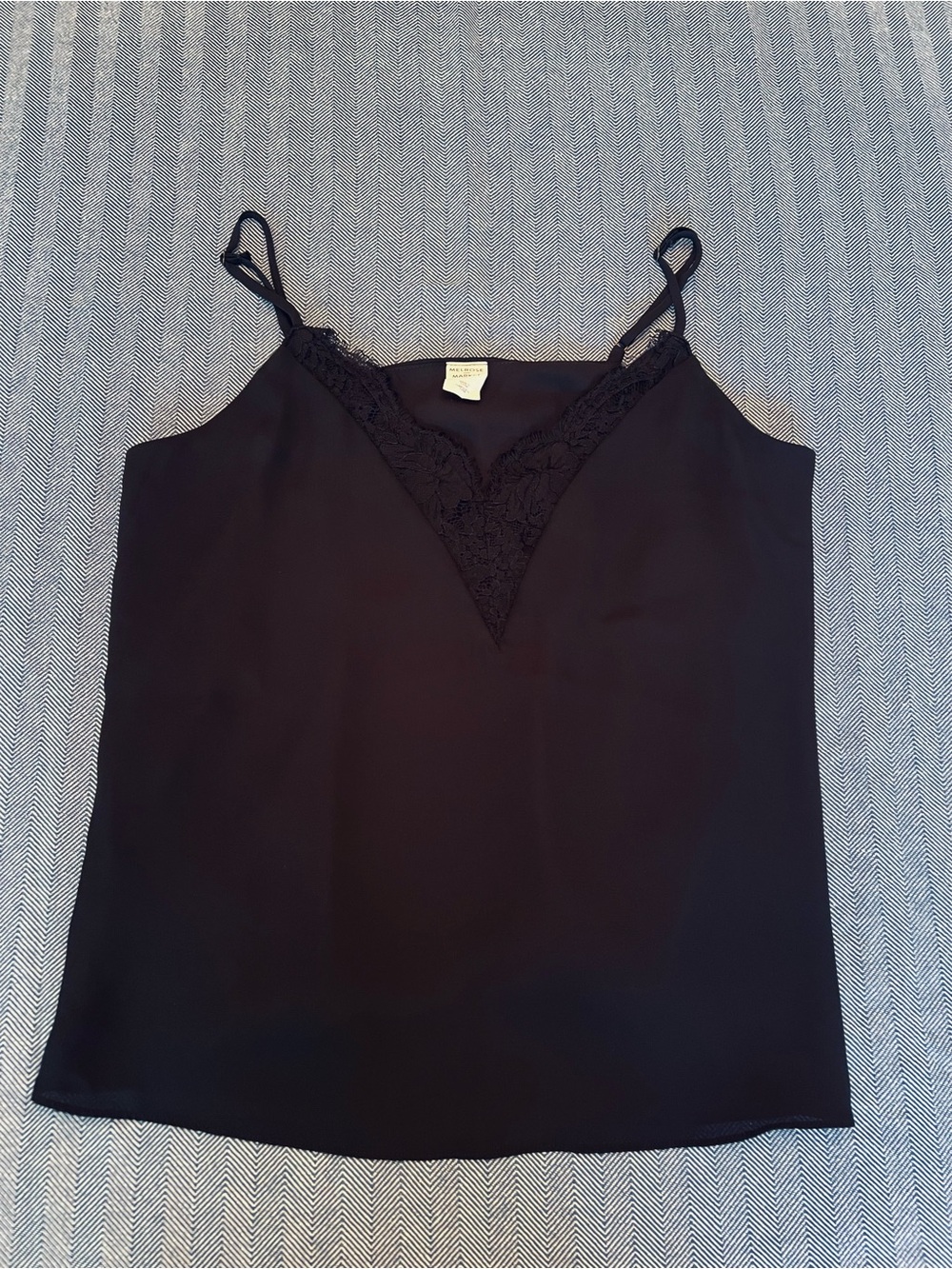 Melrose and Market Lightweight Black Camisole with V-neck Lace Trim, Size Small